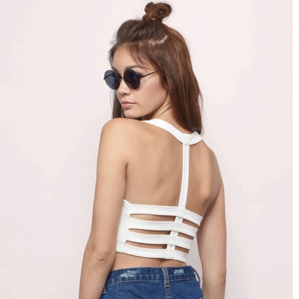 Tobi GRAY All the right steps caged crop top